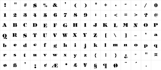 Dormeua-Heavy-Bold Regular  glyph index