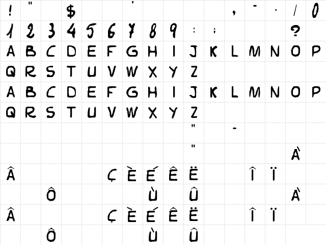 Elvifrance Regular  glyph index