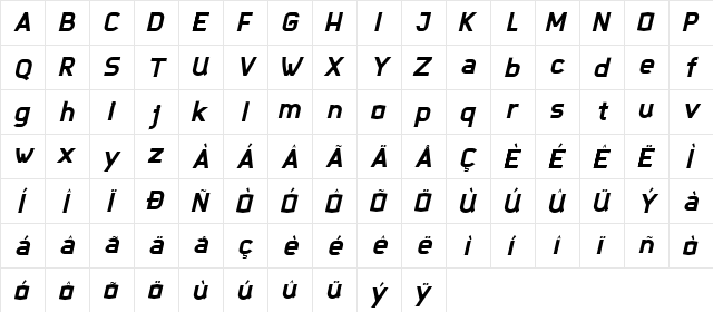 Djavaloca - DEMO Italic  glyph index