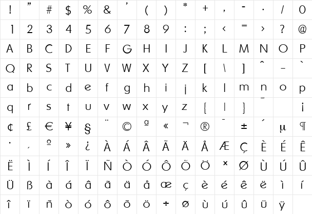 OrnitonsSerial-Xlight Regular  glyph index