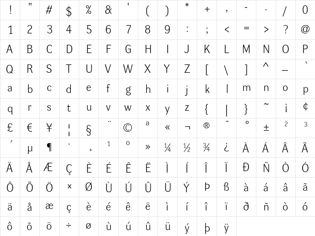 DynaGrotesk L Regular  glyph index