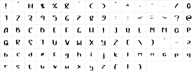 Brown Cake Regular  glyph index