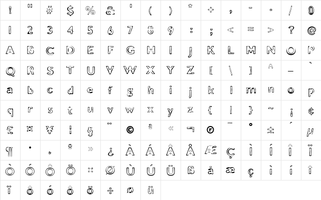 Burnout Regular  glyph index