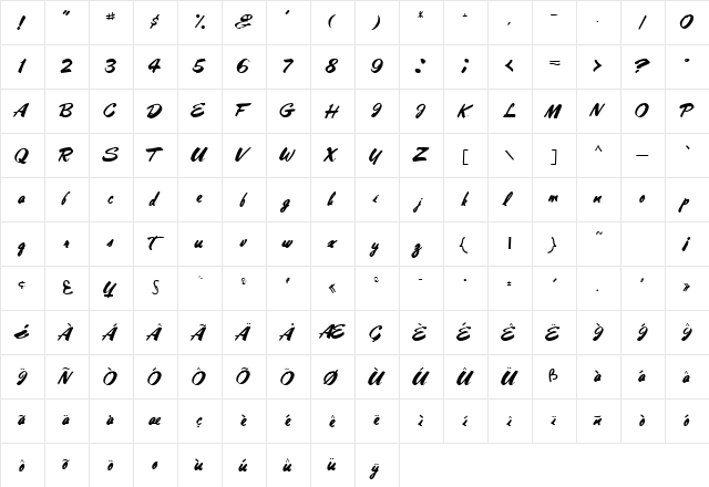 Holiday Best Regular  glyph index