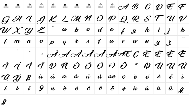 Millenia Regular  glyph index
