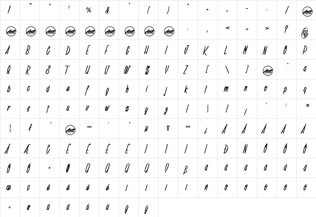 Deadline Countdown_PersonalUseOnly Regular  glyph index