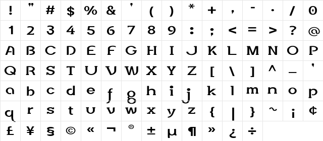 aguije Caiman Regular  glyph index