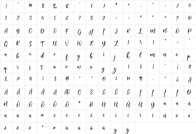 About Love Regular  glyph index