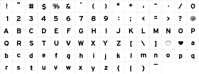 New Regular  glyph index