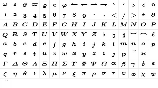 cmmib7 Regular  glyph index