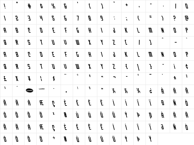 Nemesis Enforcer Leftalic Italic  glyph index