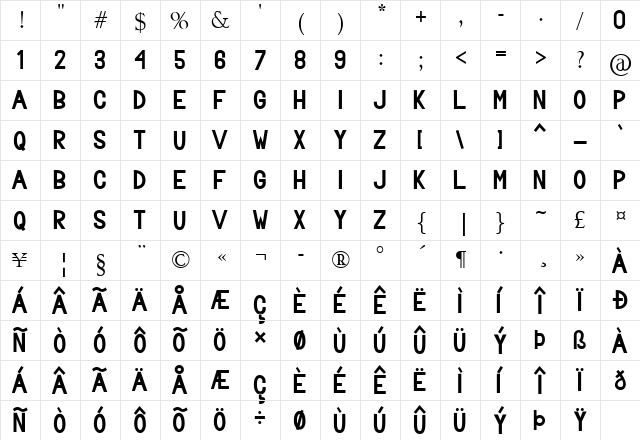 Trevor Bold  glyph index