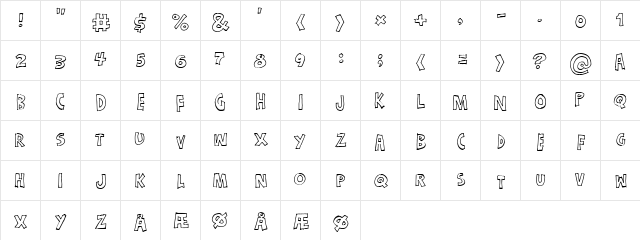 Just a dream Hollow Regular  glyph index