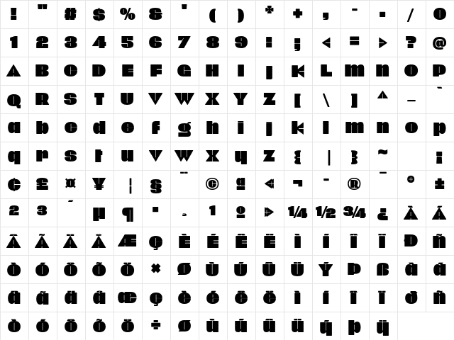 Onick Regular  glyph index