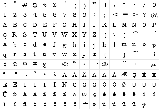 CircusExtended Regular  glyph index