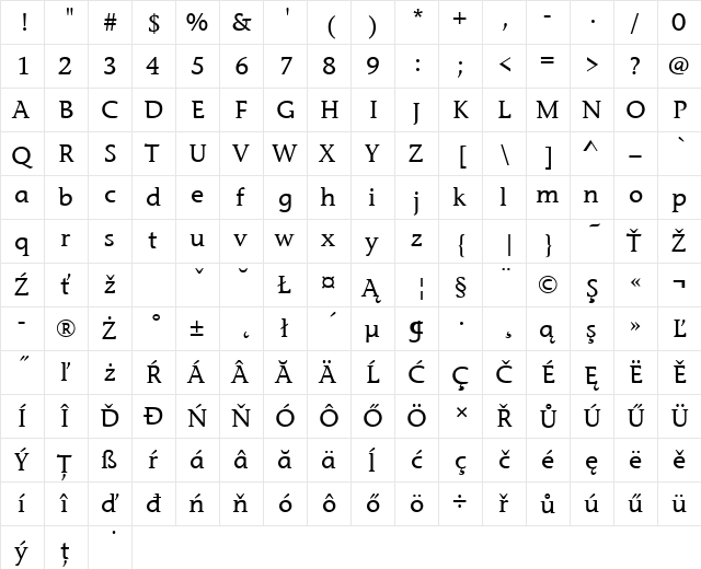 StoneInfItcTEEMed Regular  glyph index