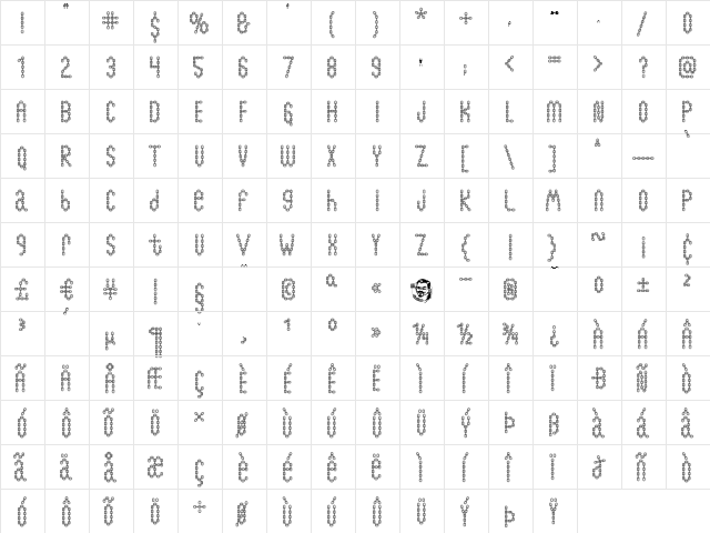 ChainFontOpen Regular  glyph index