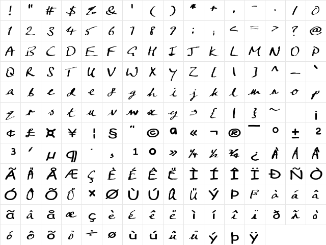 QEAshleySmith- Regular  glyph index