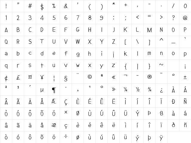 NipCen's Print Unicode Regular  glyph index
