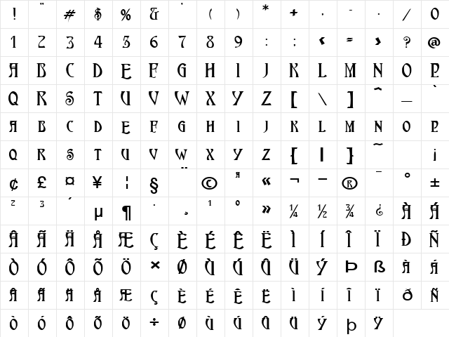 NouveauExtended Bold  glyph index
