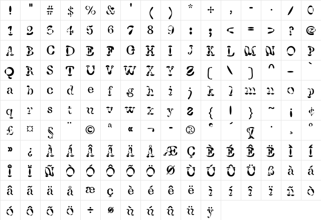 F2FWhaleTree LT Std Regular  glyph index