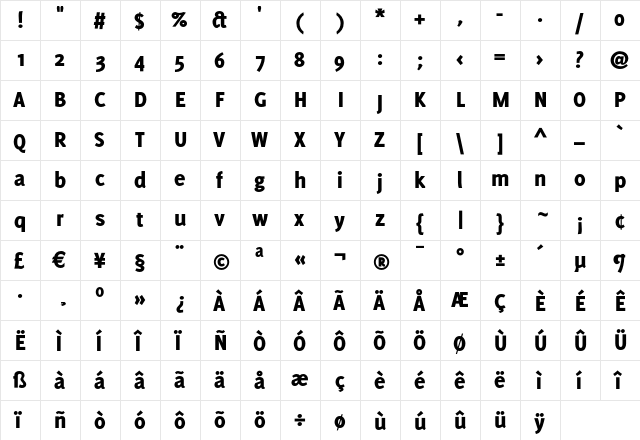 Delicious Heavy  glyph index