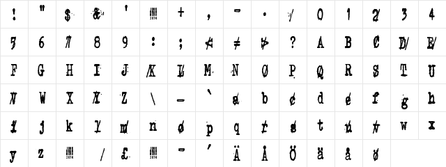 Zombie Queen Zlash Regular  glyph index