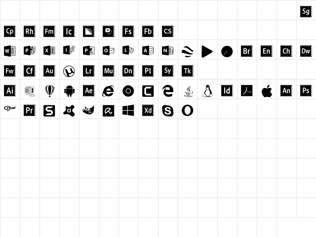 Font Logos Programs Regular  glyph index