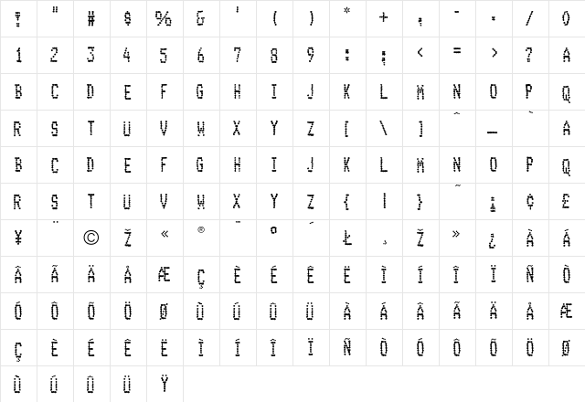Inkjet Regular  glyph index