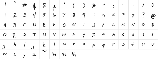 Erin-Elizabeth Regular  glyph index