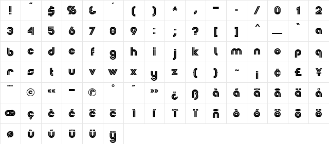 Dubbeldik MN Regular  glyph index