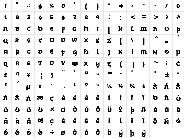 Minska ITC Bold  glyph index