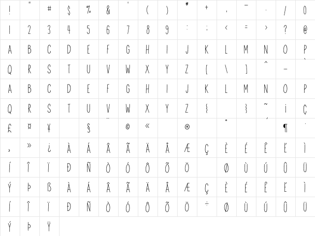 Anitype Redwood 1  glyph index