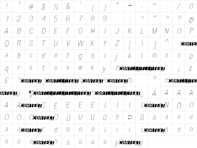 Engula Thin Italic  glyph index
