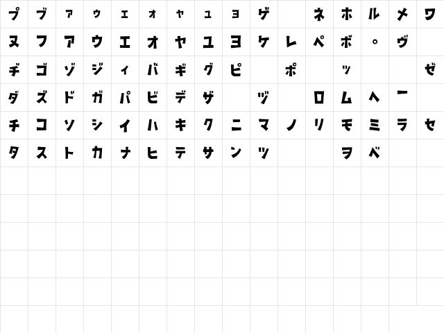 D3 Streetism Katakana Regular  glyph index