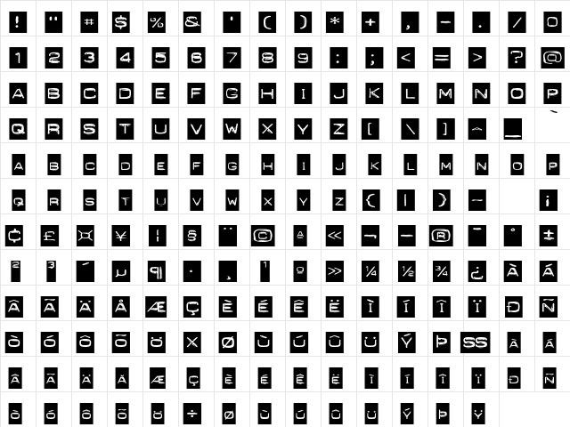 PunchLabelExtended Regular  glyph index