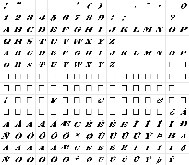 FZ UNIQUE 25 ITALIC Normal  glyph index