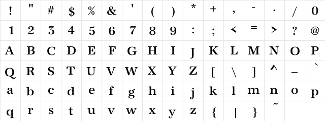 Burgundian Medium Regular  glyph index