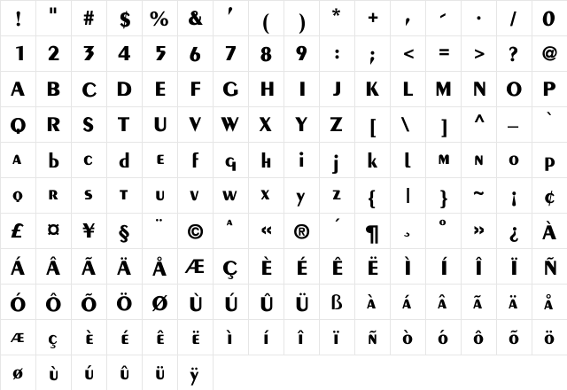 Andorra S Bold Regular  glyph index