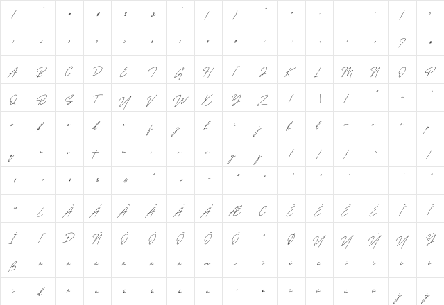 Ralline Slant Regular  glyph index