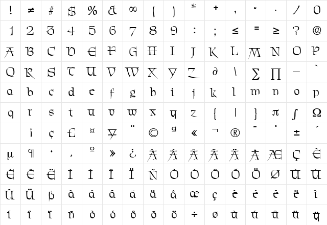 Chevalier DB Medium  glyph index