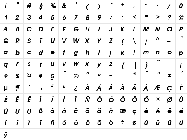 AvantGardeITCTT DemiOblique  glyph index
