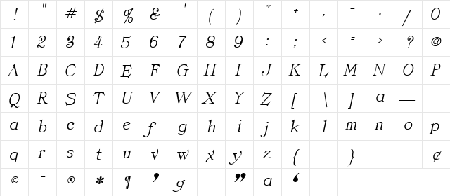 Classica Italic  glyph index