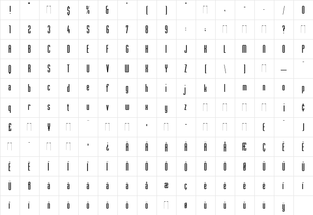 Mekanik Regular  glyph index