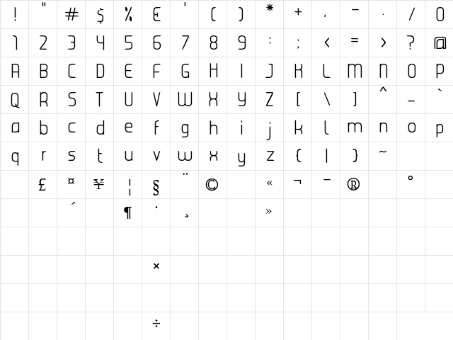 JUICE Light Regular  glyph index