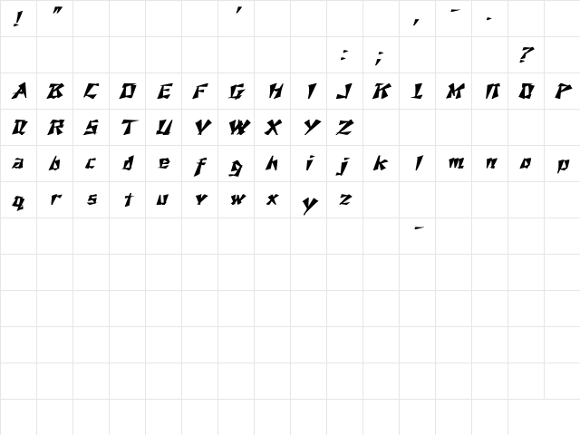 Nixon Wd BI Bold Italic  glyph index