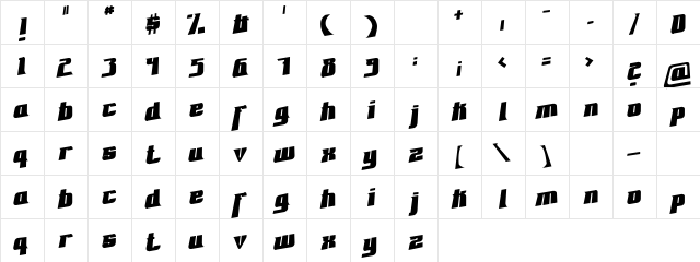 Blade Regular  glyph index