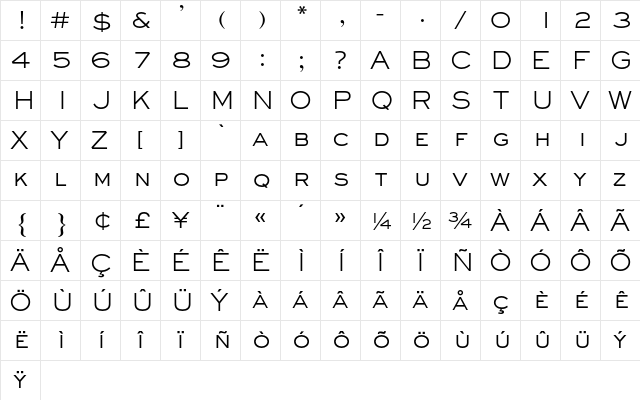 Sackers Gothic Light AT Regular  glyph index