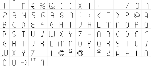 BARCO. D.A NORMAL Condensed  glyph index