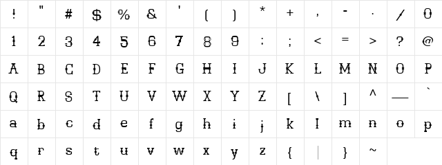 LD Saloon Regular  glyph index